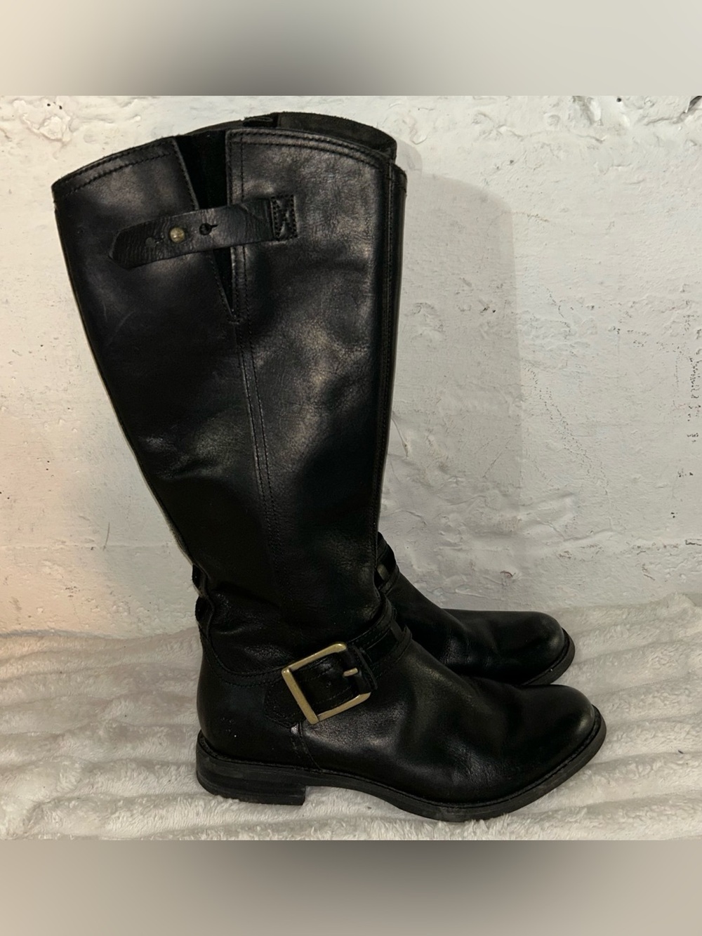 Timberland Black Lace-Up Leather Tall Boots with Buckle